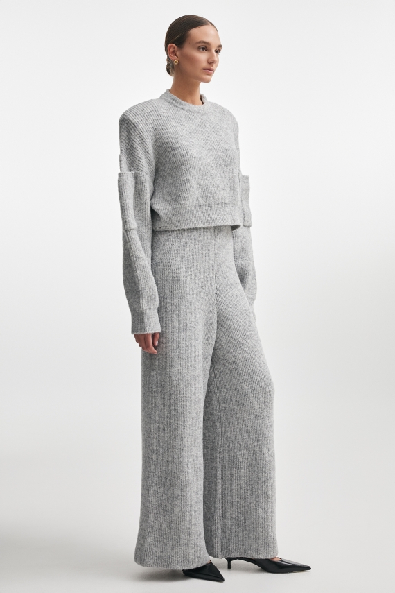 DONNA KNITTED CROPPED BLOUSE GREY