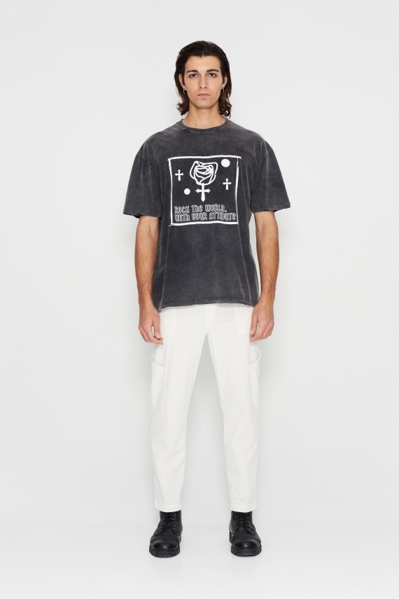 BLOSSOM SOULS T-SHIRT WASHED BLACK MEN