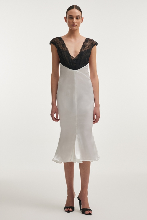 NAIA SILK MIDI DRESS WHITE