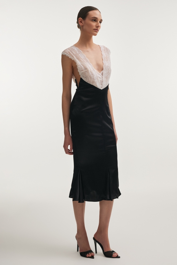 NAIA SILK MIDI DRESS BLACK