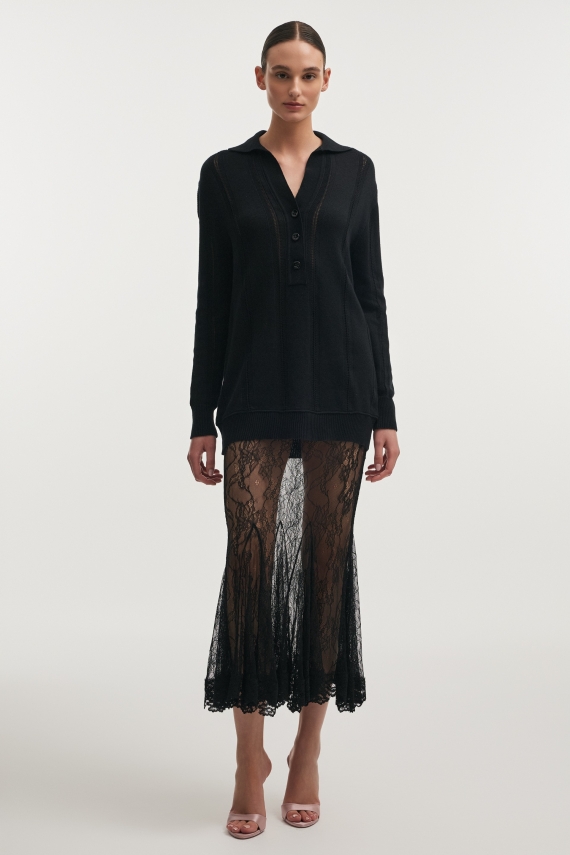 LAUREN KNITTED LONG BLOUSE BLACK