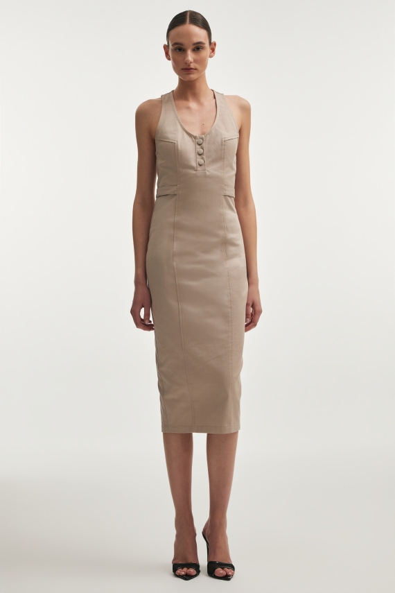 MUSE MIDI DRESS GREIGE
