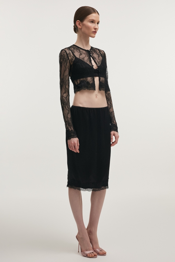 NAIA SILK MIDI SKIRT BLACK