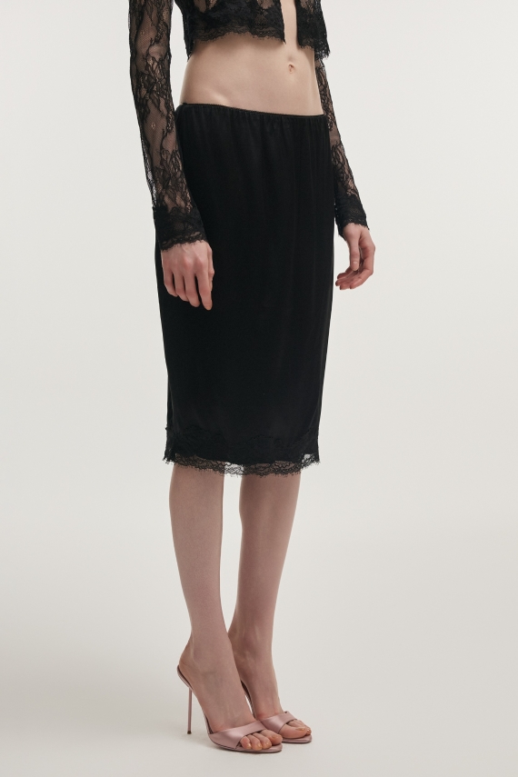NAIA SILK MIDI SKIRT BLACK