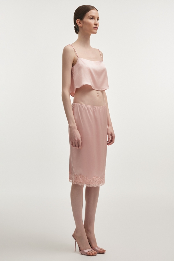 NAIA SILK MIDI SKIRT PINK