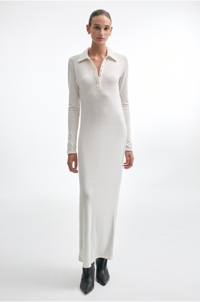 WHITNEY LONG SLEEVE DRESS ECRU