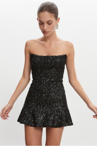 ARROW STRAPLESS MINI DRESS BLACK