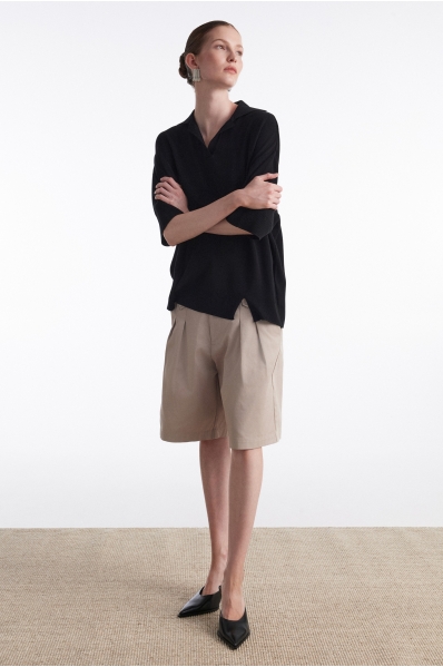 FINE LINE KNITTED POLO SHIRT BLACK
