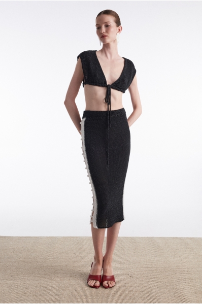 VOYAGE KNITTED MIDI SKIRT B&W