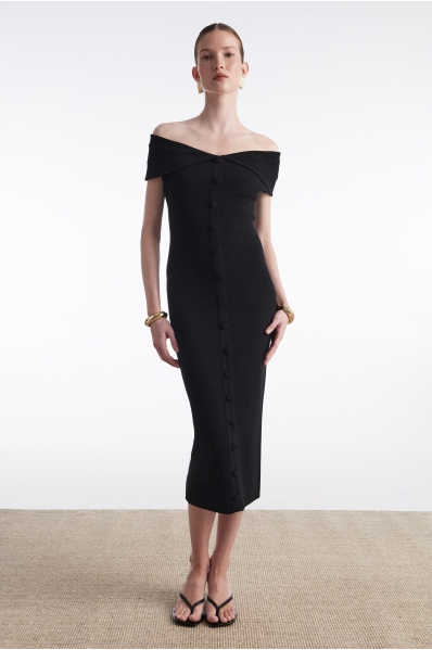 FINE LINE MIDI DRESS BLACK