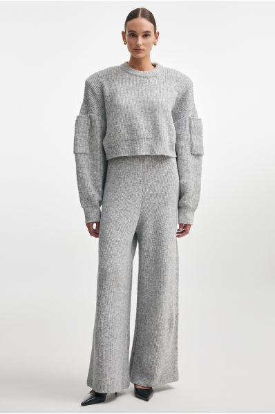 DONNA KNITTED CROPPED BLOUSE GREY