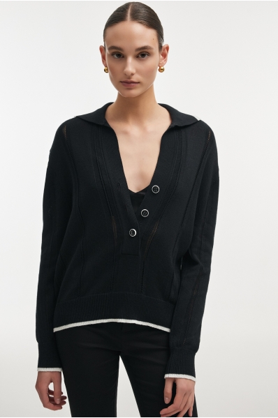 LAUREN KNITTED BLOUSE BLACK/WHITE