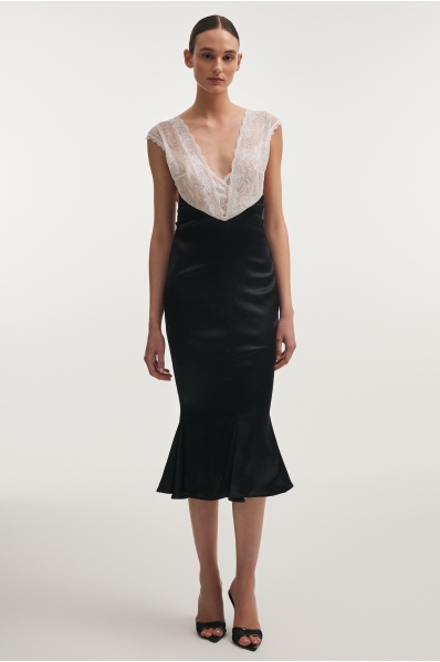 NAIA SILK MIDI DRESS BLACK