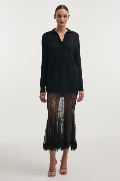 LAUREN KNITTED LONG BLOUSE BLACK