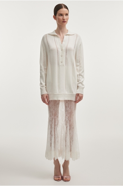 LAUREN KNITTED LONG BLOUSE WHITE