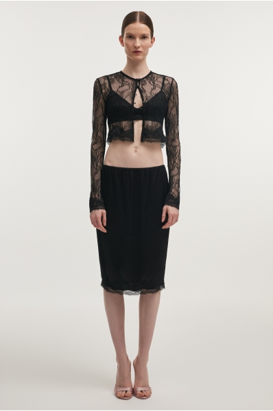 NAIA SILK MIDI SKIRT BLACK
